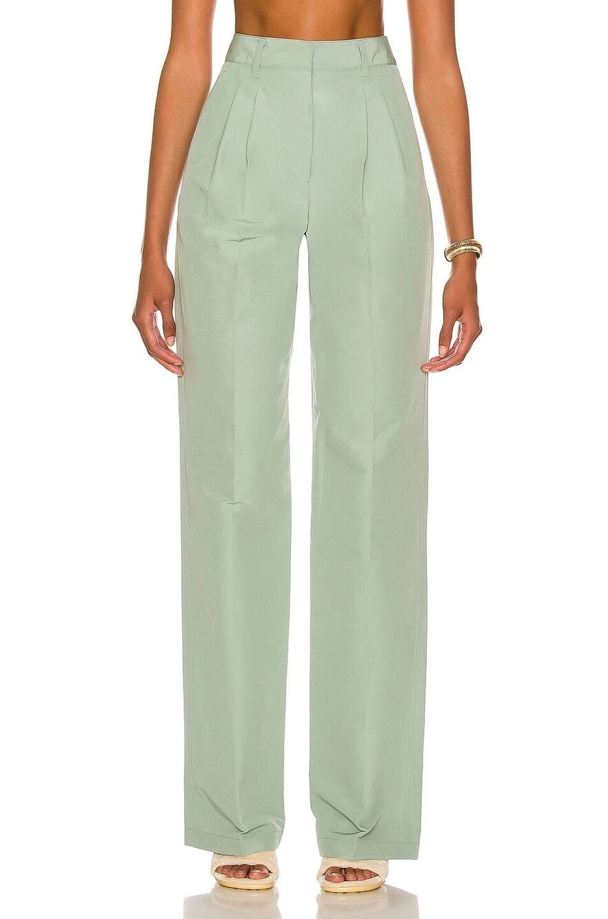 AKNVAS O'connor High Rise Pleated Straight Trouser Size 6 Green Quiet Luxury